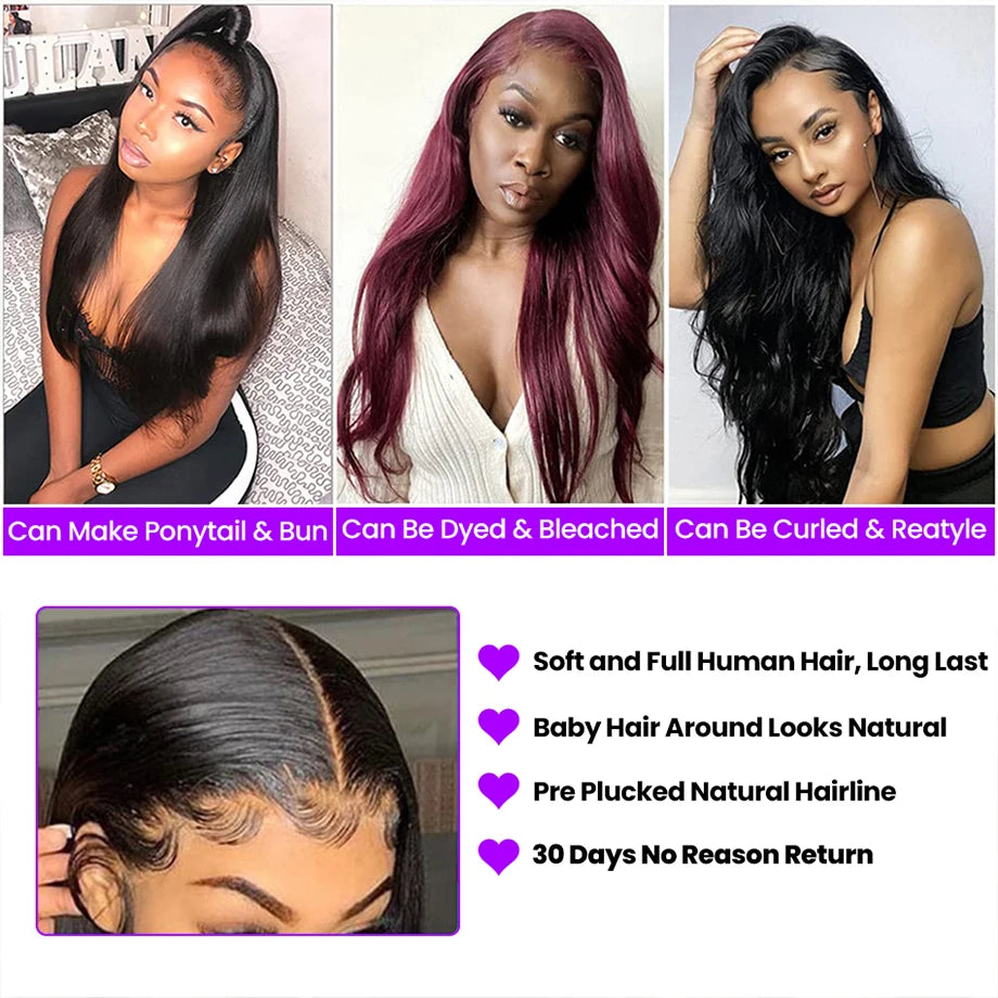 13x6 Lace Front Human Hair Wig Lace Closure Wigs 5x5 200 Density Straight Wigs HD Transparent  Lace Frontal Wig  For Women