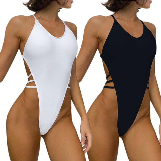 2025 Summer Foreign Trade Sexy Solid Color Jumpsuit Exposed Tight Backless Swimwear Beach Wear Amazon Hot Sale Spot