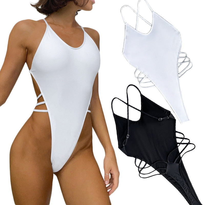 2025 Summer Foreign Trade Sexy Solid Color Jumpsuit Exposed Tight Backless Swimwear Beach Wear Amazon Hot Sale Spot