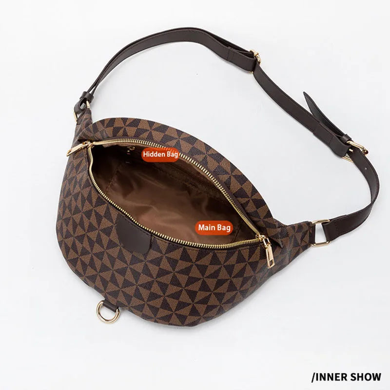 High-End Women's Bags, Light Luxury Handbags, Fashionable Waist Bags, Casual Bags in European and American Style, Versatile Trendy Chest Bags, Water-Resistant Plaid Crossbody Bags