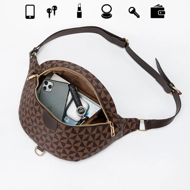 High-End Women's Bags, Light Luxury Handbags, Fashionable Waist Bags, Casual Bags in European and American Style, Versatile Trendy Chest Bags, Water-Resistant Plaid Crossbody Bags