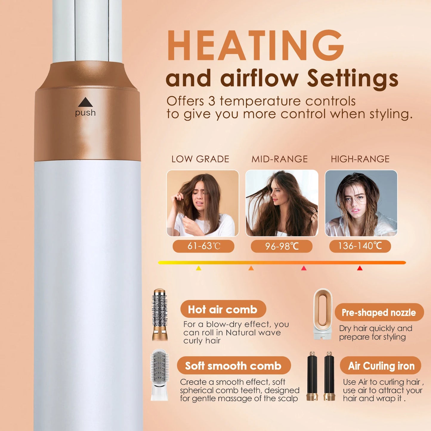 Hairdresser 5-in-1 Hair Clip Curler Hot Air Comb Automatic Curling Comb Straight Hair Comb, Hair Dryer Holiday Gift