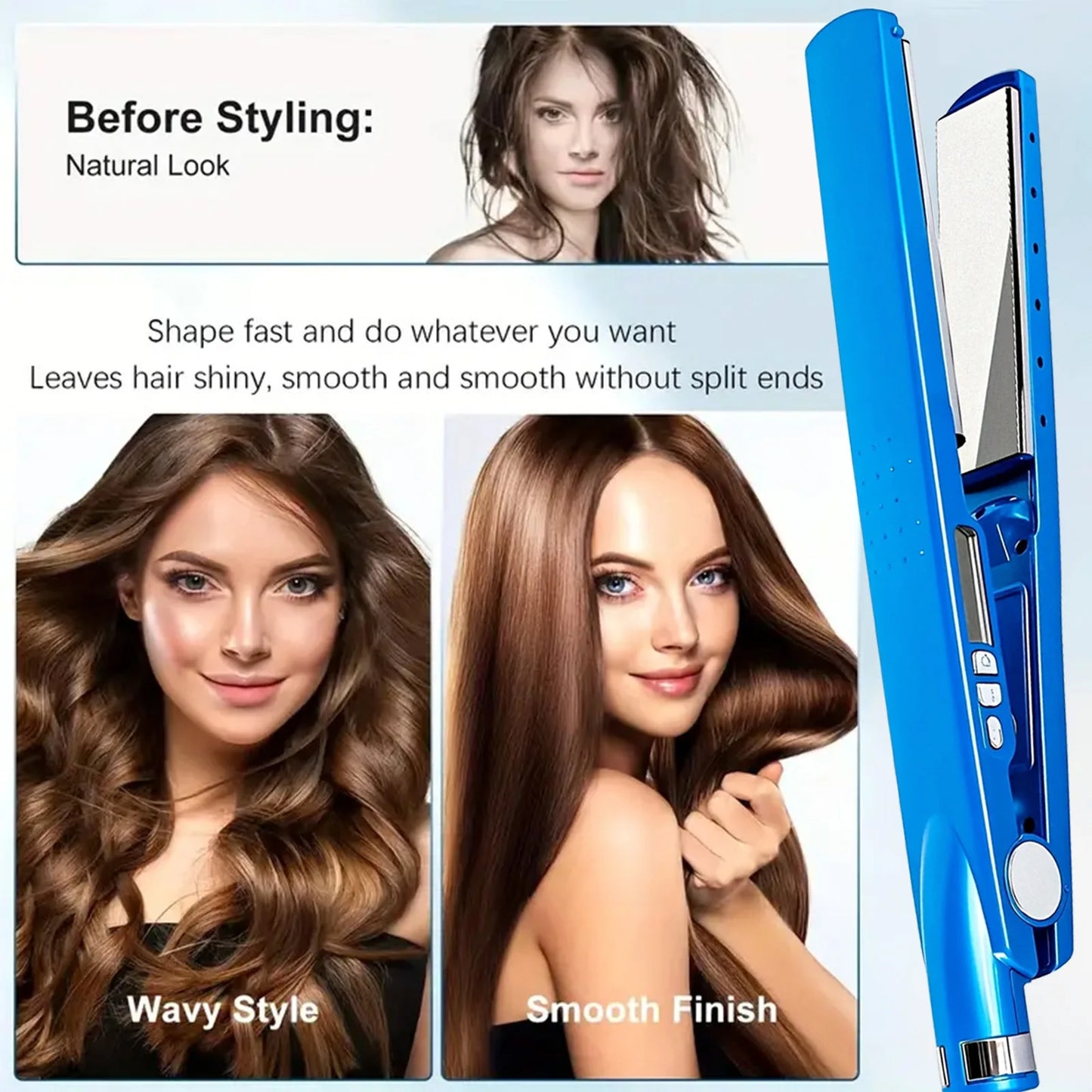 Hair straightener, professional straightening and curling in one device, fast heating hair styling tool